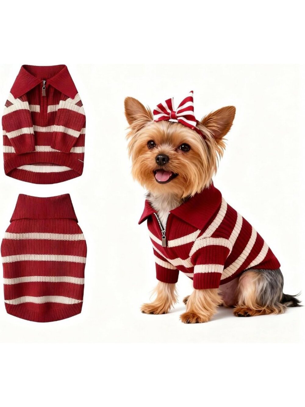 Cozy Knitted Striped Dog Sweater with Zipper - Warm Pullover for Small Breeds
